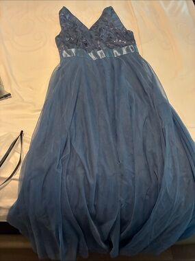 SHEIN Dusty Blue Sequin Bodice Tulle Party Dress